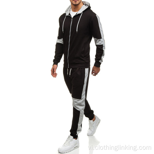 Bộ quần áo Hoodie chắp vá cho nam có dây kéo